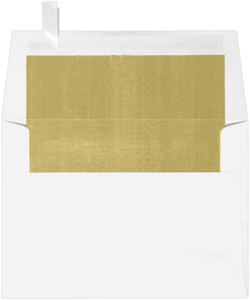LUXPaper A6 Foil Lined Invitation Envelopes | Peel & Press | 4 3/4" x 6 1/2" | White w/Gold LUX Lining | 60lb. Text | 50 Qty - Image 1